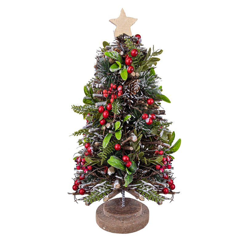 ARBRE 41 CM (16 PO) PIN MIXTE GIVRÉ AVEC BAIES ROUGES - Créations Festives