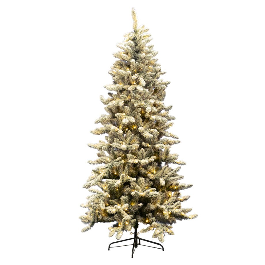 ARBRE EN PIN PVC FLOQUÉ 7'/895 POINTES 350 LUMIÈRES LED BLANC CHAUD - Créations Festives