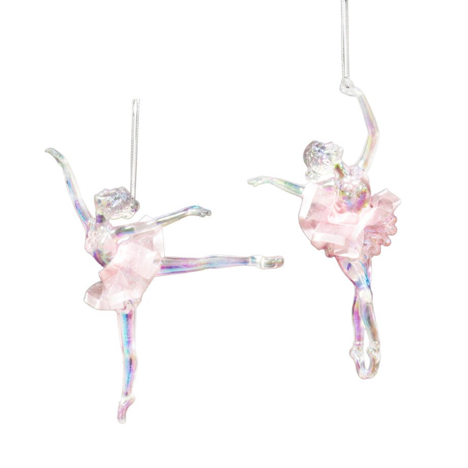 BALLERINES (ENSEMBLE DE 2 ) ROSE TRANSPARENT/ROBE DE TISSUS 14 CM/16 CM (5.5 PO/6.2 PO) - Créations Festives