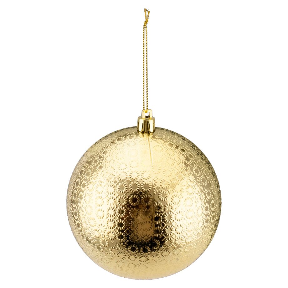 BOULE DE NOËL DORÉ EMBOSSÉ FINI BRILLANT 100 MM (4 PO) - Créations Festives