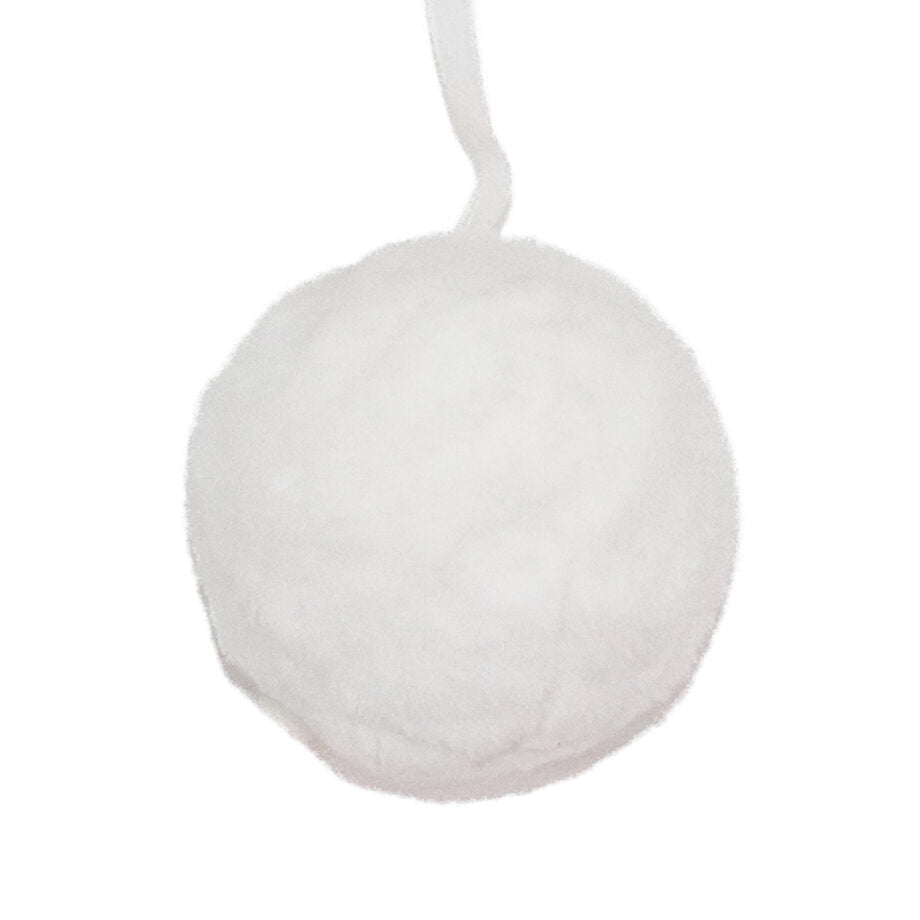 BOULE DE NOËL EN FAUSSE FOURRURE BLANCHE / CORDE DE VELOURS 100 MM (4 po) - Créations Festives
