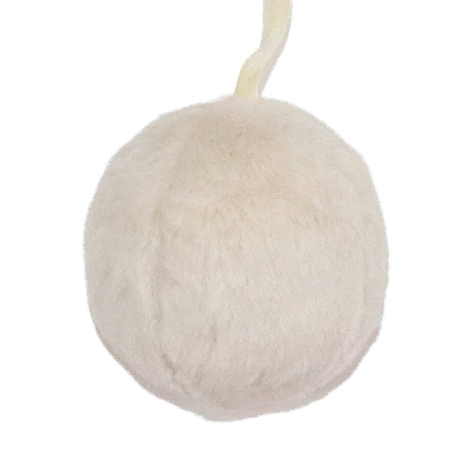 BOULE DE NOËL EN FAUSSE FOURRURE COULEUR CHAMPAGNE/ CORDE DE VELOURS 100 MM (4 po) - Créations Festives