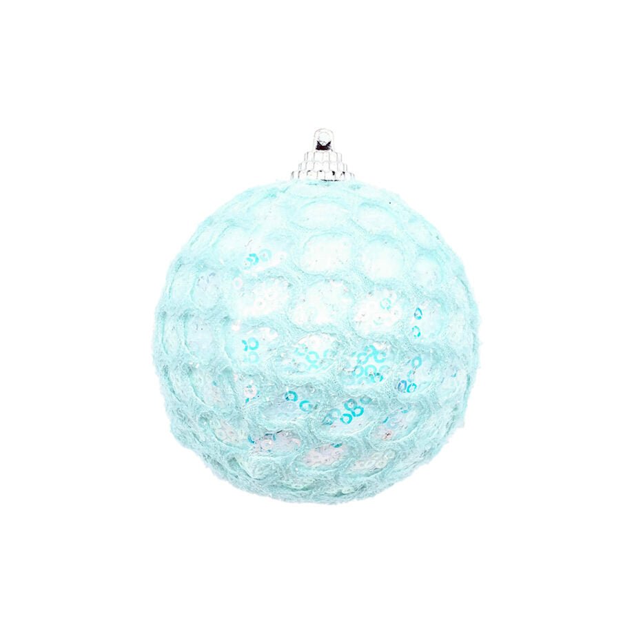 BOULE DE NOËL MESH COULEUR MENTHE AVEC PAILLETTE 76 MM (3 PO) - Créations Festives