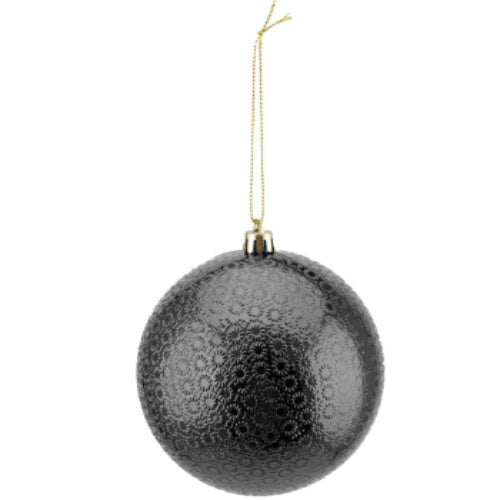 BOULE DE NOËL NOIR EMBOSSÉE FINI BRILLANT 100 MM (4 PO) - Créations Festives