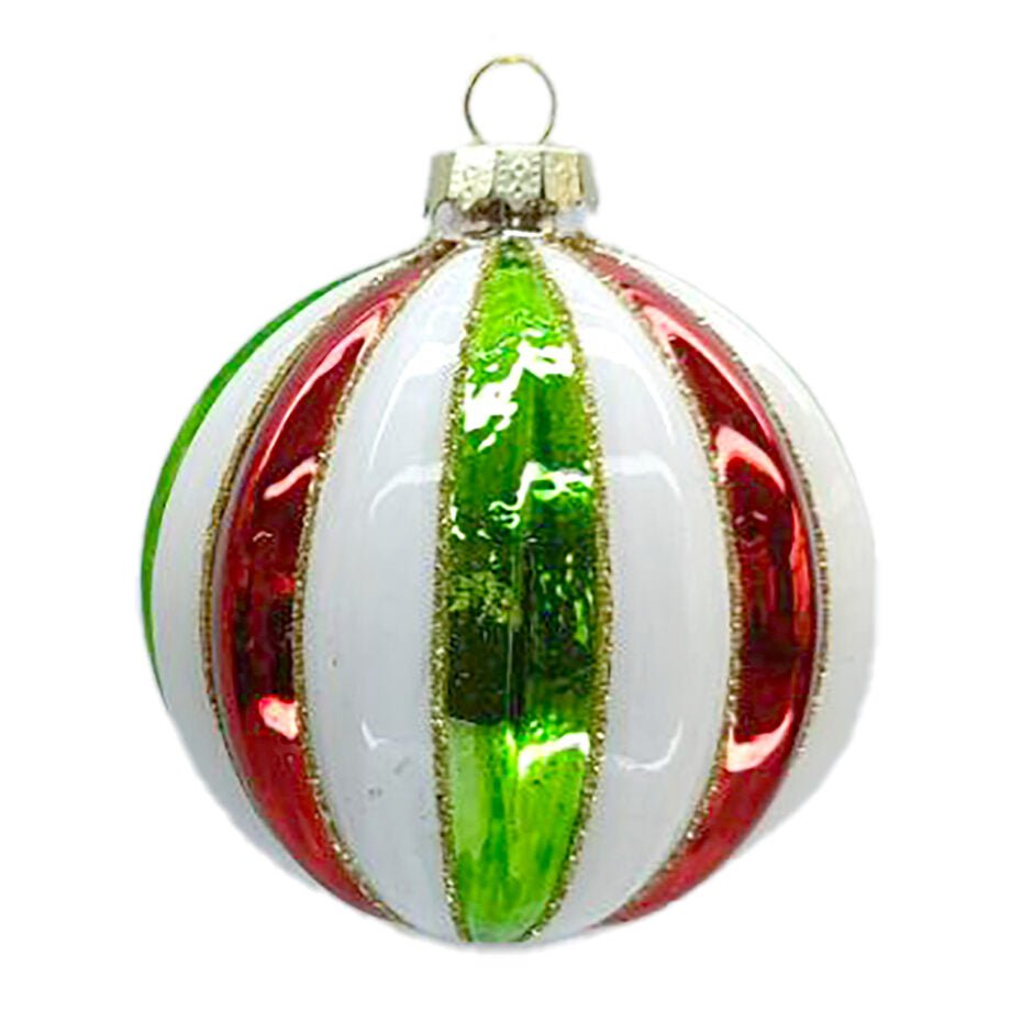 BOULE DE NOËL ROUGE/VERT/BLANC PAILLETTES DORÉ 76 MM (3 po) - Créations Festives