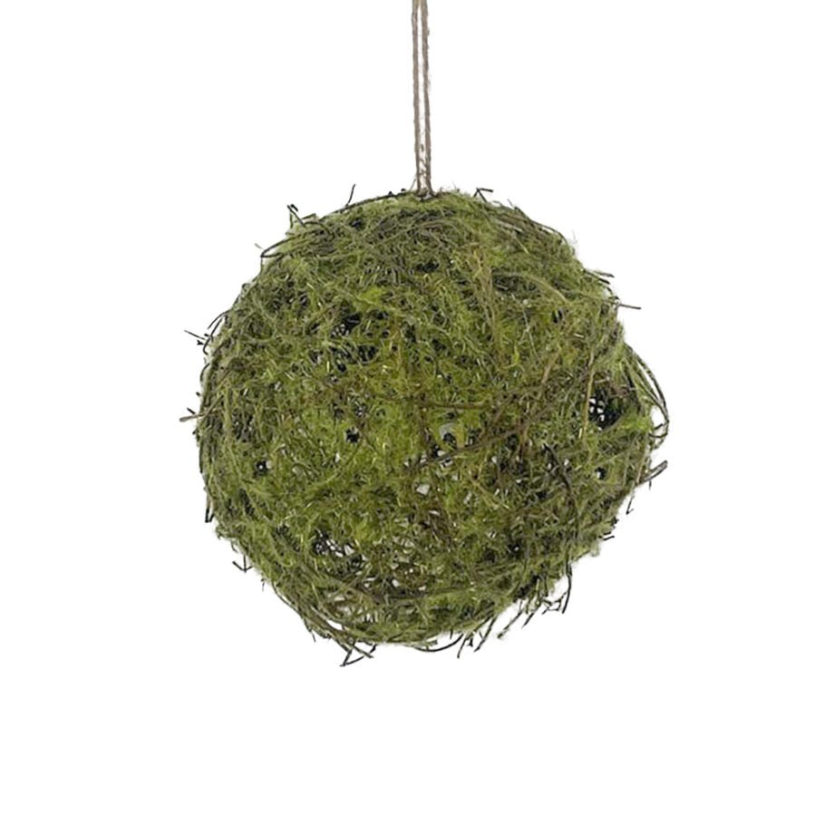 BOULE DE NOËL VERT MOUSSE AVEC BRINDILLES ET ROTIN 100 MM (4 PO) - Créations Festives