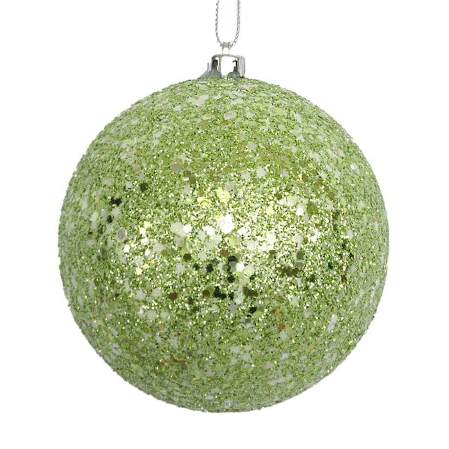 BOULE ORNÉE DE PAILLETTES VERT SAUGE 100MM (4 po) - Créations Festives