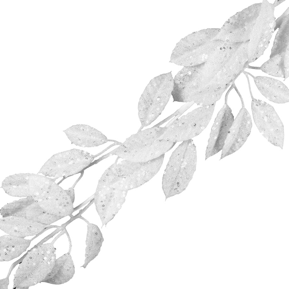 GUIRLANDE DE FEUILLES BLANCHES AVEC BRILLANTS ARGENT 145 CM (57 PO) - Créations Festives