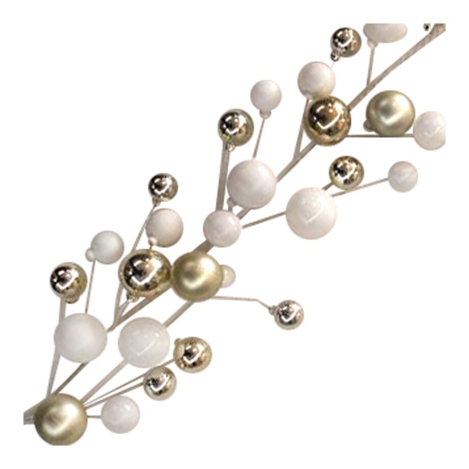GUIRLANDE MÉLANGE DE BOULES BLANC/CHAMPAGNE BRILLANT/MAT 182 CM (72 PO) - Créations Festives