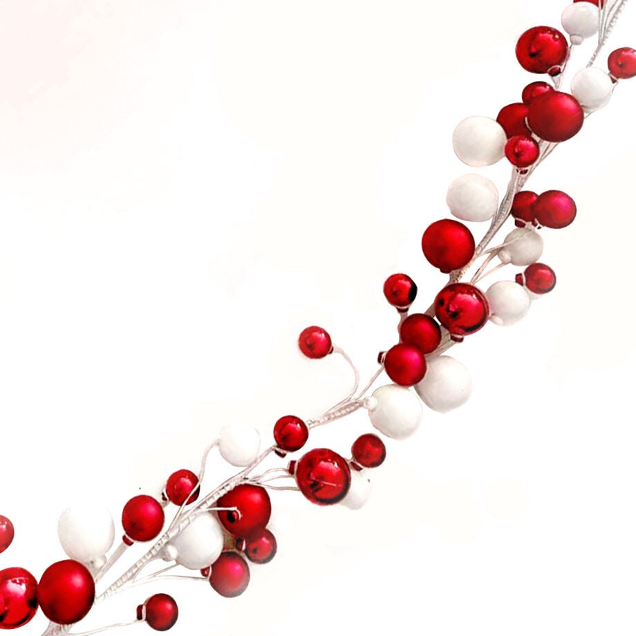 GUIRLANDE MÉLANGE DE BOULES ROUGE/BLANC BRILLANT/MAT 182 CM (72 PO) - Créations Festives