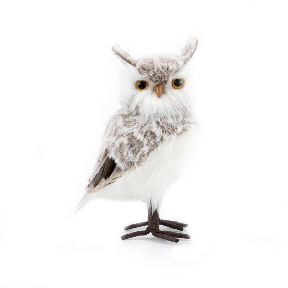 HIBOU MARRON/BLANC 23 CM (9 PO) AVEC OREILLES POINTUES - Créations Festives