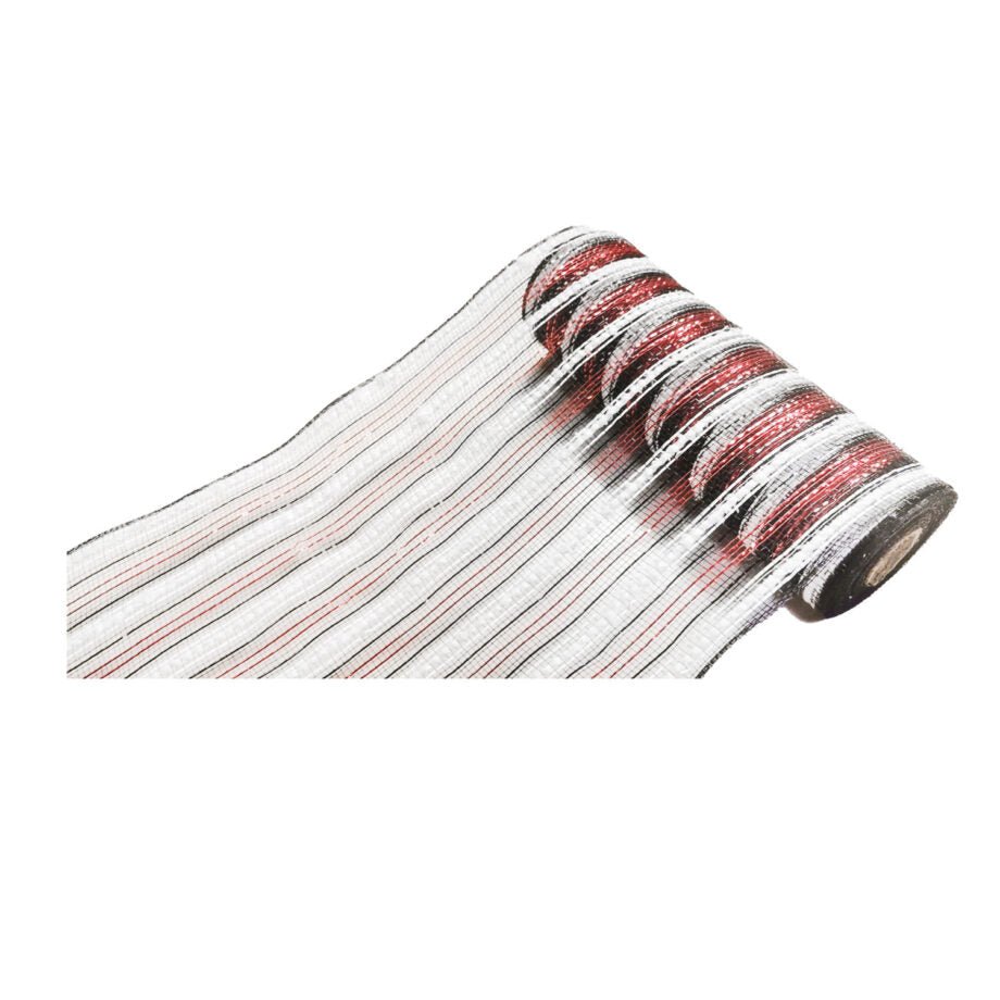 MAILLE DÉCORATIVE LIGNES ROUGE/BLANC/NOIR 27 CM X 10 M (10.5 PO X 30 PI) - Créations Festives