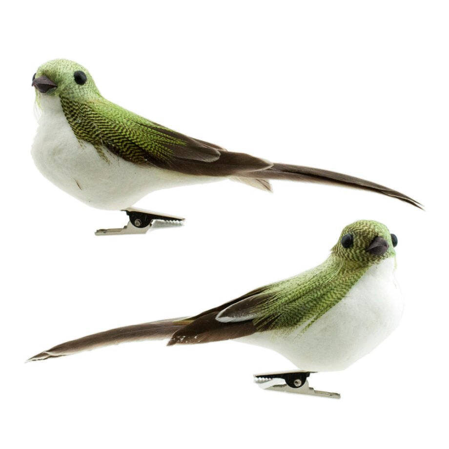 OISEAUX SUR CLIP VERT QUEUE BRUNE SUR CLIP 15 CM (6 PO) - Créations Festives