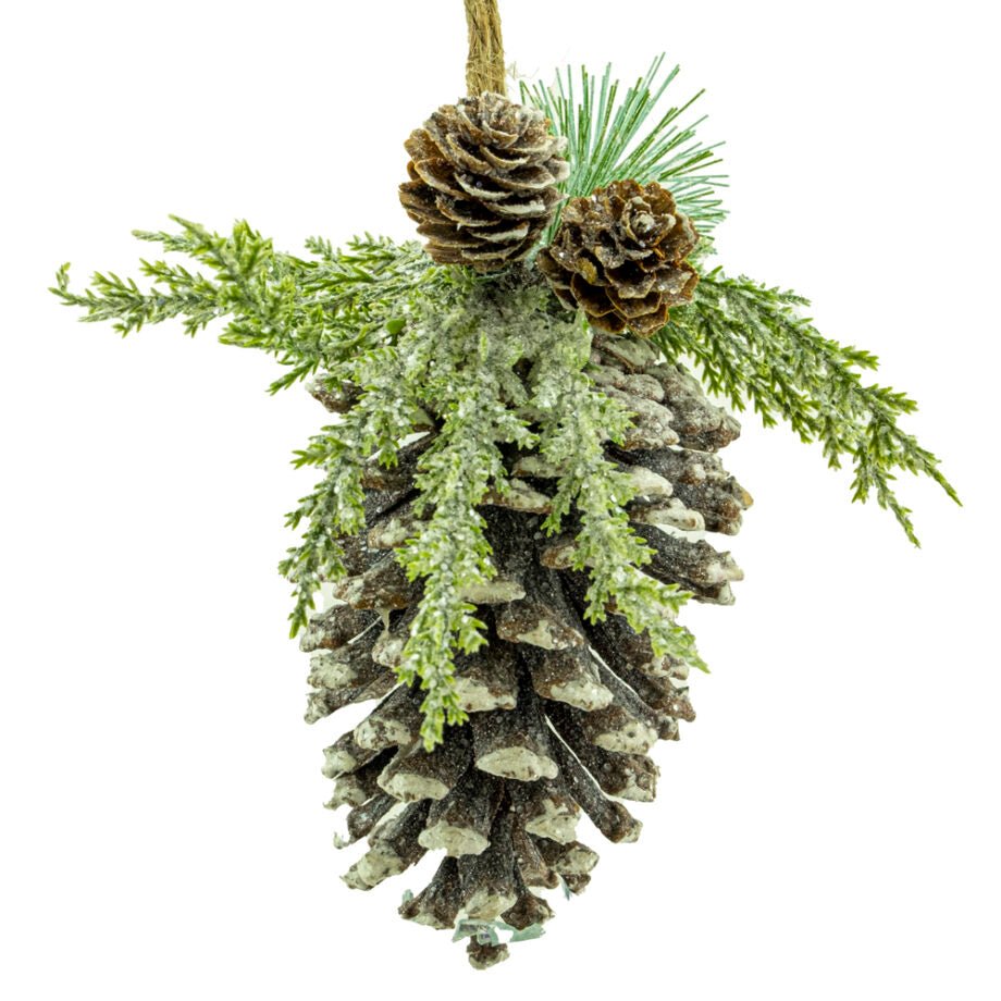 ORNEMENT POMME DE PIN NATURELLE/VERT 15 CM (6 PO) GIVRÉ - Créations Festives