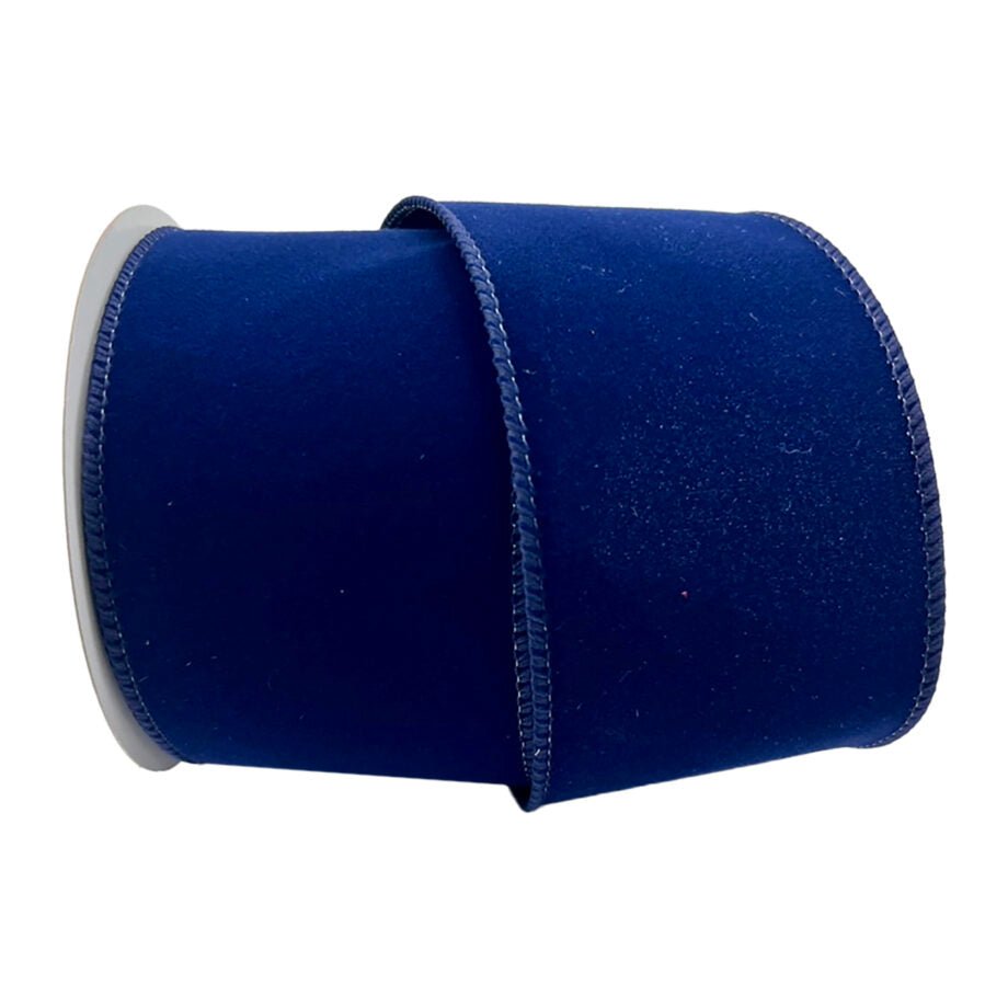 RUBAN AVEC FIL D'ACIER VELOURS BLEU MARIN 6.35 CM X 10 M (2.5 PO X 30 PI) - Créations Festives