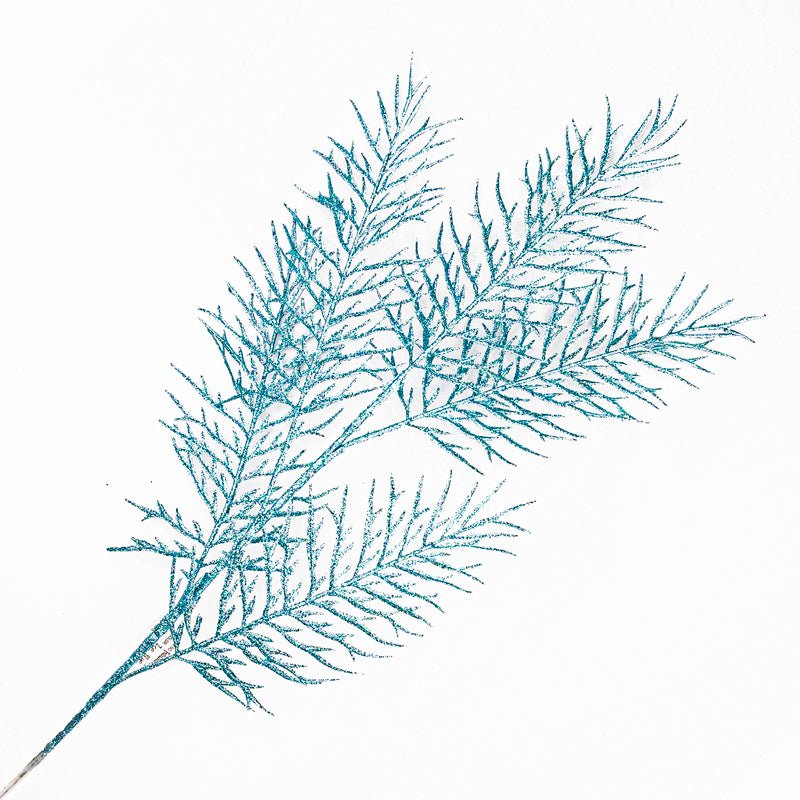 TIGE DE FOUGERE ARTIFICIELLE BLEU GLACE PAILLETTES 80 CM (31.5 PO) - Créations Festives