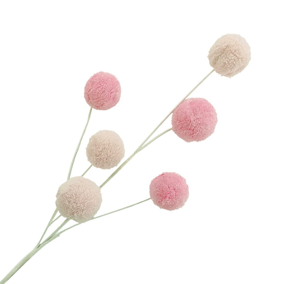TIGE DE NOËL BOULES DE FAUSSE FOURRURE ROSE ET BEIGE AVEC PAILLETTES 81 CM (32 PO) - Créations Festives