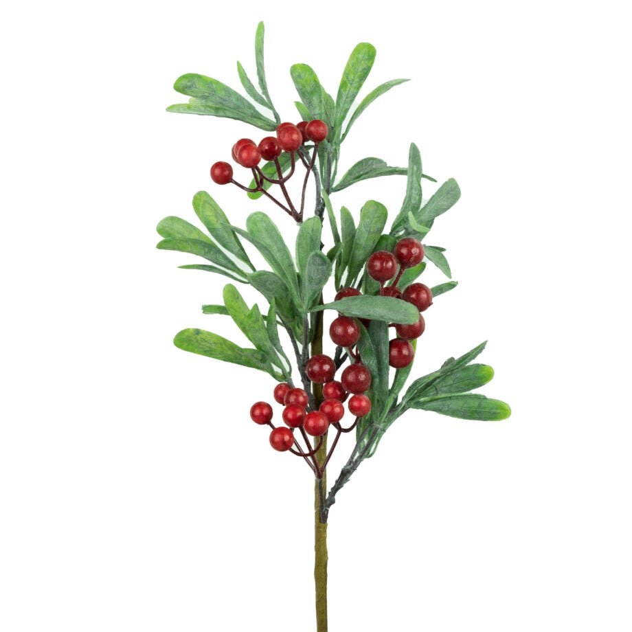 TIGE DE NOËL FEUILLES DE GUI ET BAIES ROUGE 53 CM (21 PO) - Créations Festives