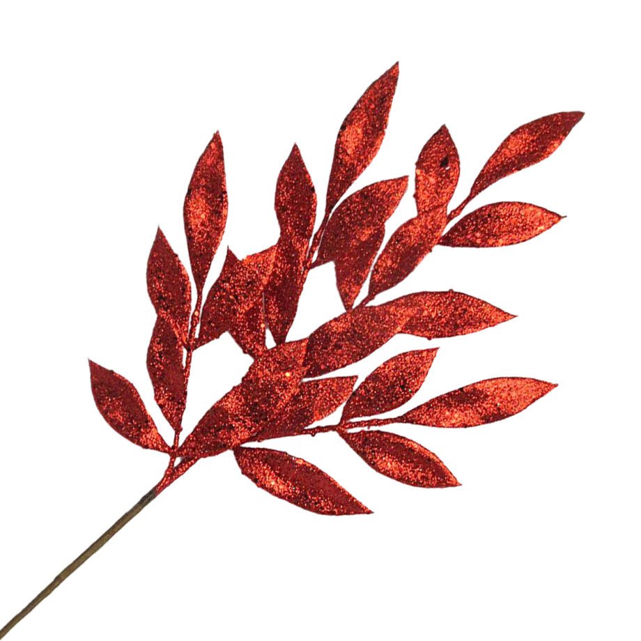 TIGE DE NOËL FEUILLES DE LAURIER ROUGE/PAILLETTES 56 CM (22 PO) - Créations Festives