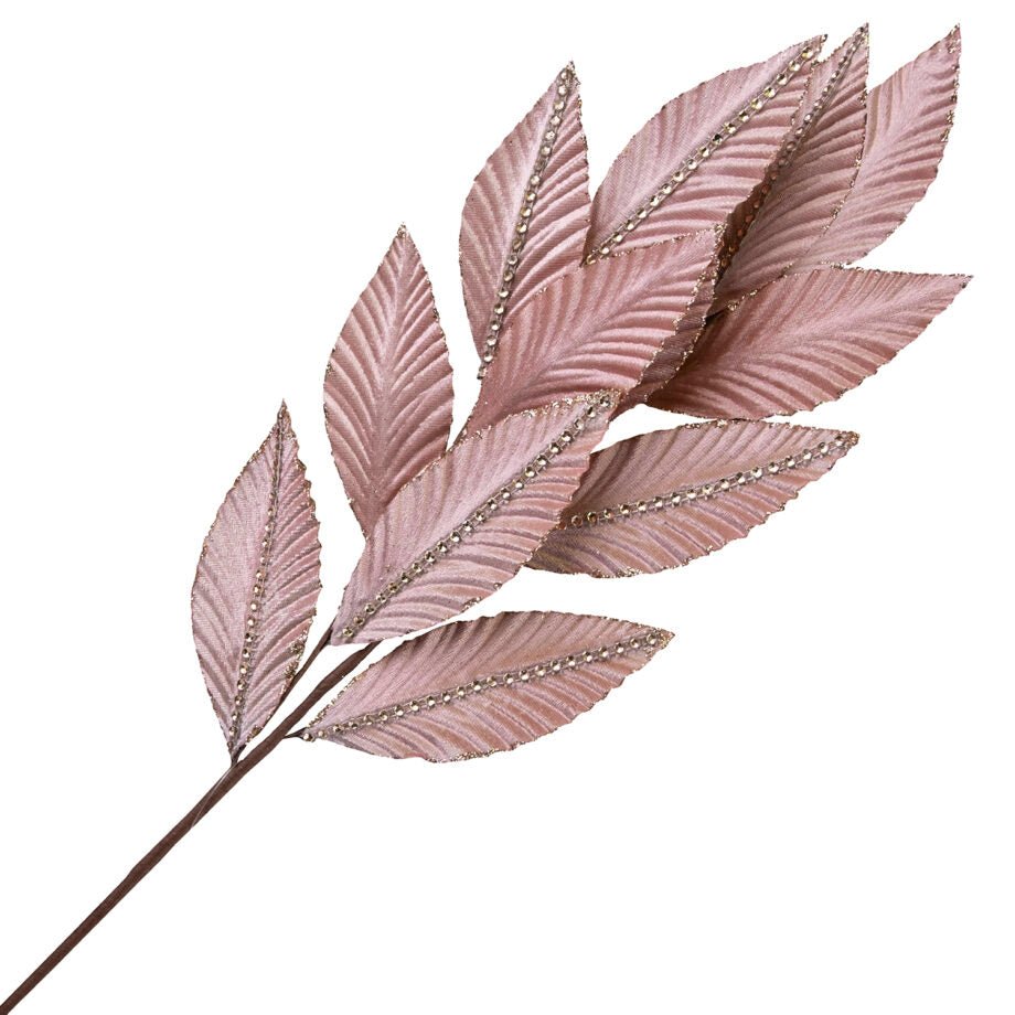 TIGE DE NOËL FEUILLES DE VELOURS ROSE DORÉ AVEC SEQUINS BORDÉ DE PAILLETTES 68.5 CM (27 PO) - Créations Festives
