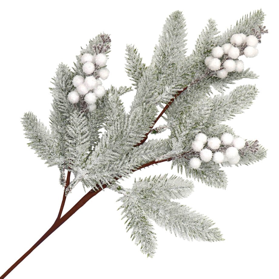 TIGE DE NOËL PIN GIVRÉ AVEC PETITS FRUITS BLANCS 74 CM (29 PO) - Créations Festives