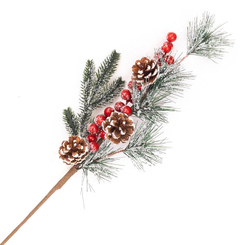 TIGE DE NOËL PIN GIVRÉ ET CÈDRE AVEC BAIES ROUGES ET POMMES DE PIN 60 CM (24 PO) - Créations Festives